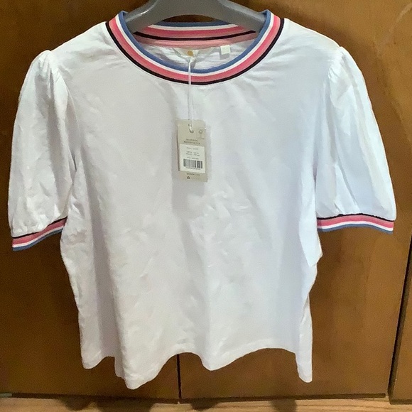 NWT Boden  Short Sleeve T-Shirt with multicolored trim on neck and sleeves - Picture 3 of 4